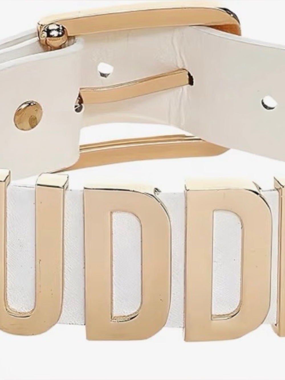 Pudini White Leather Logo choker with Gold Hardware